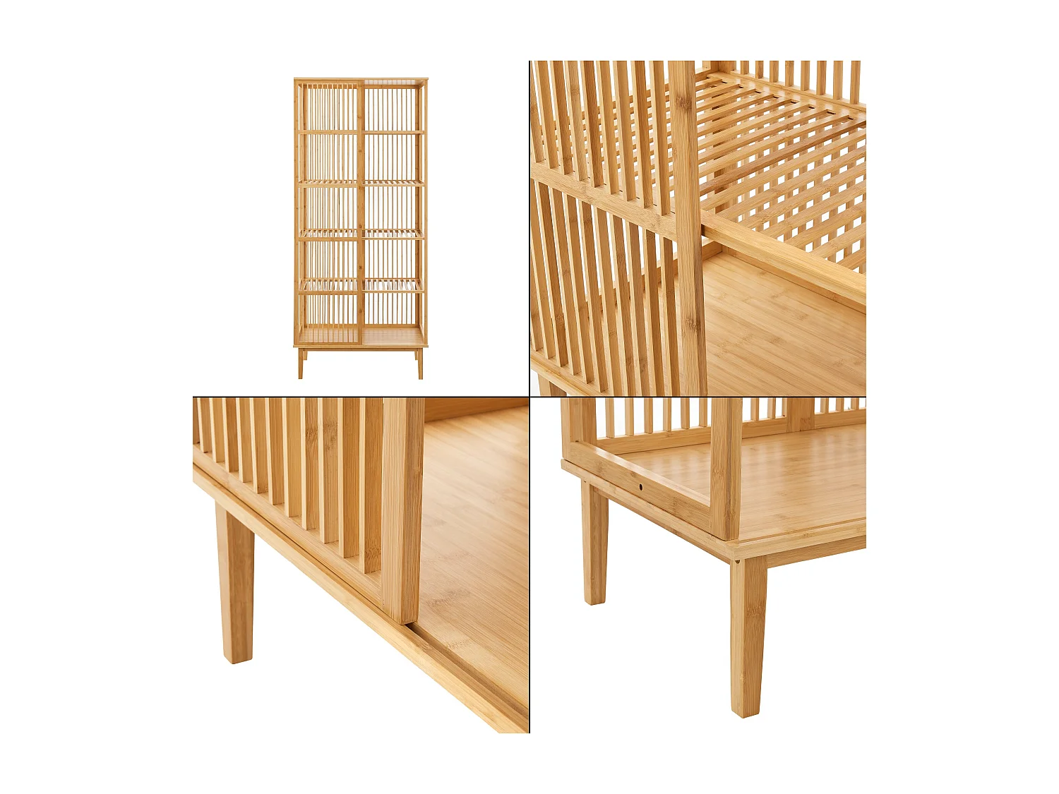 Juego de 1 estante y 2 estantes de bambú 185 x 240 x 45 cm natural 03_0008164