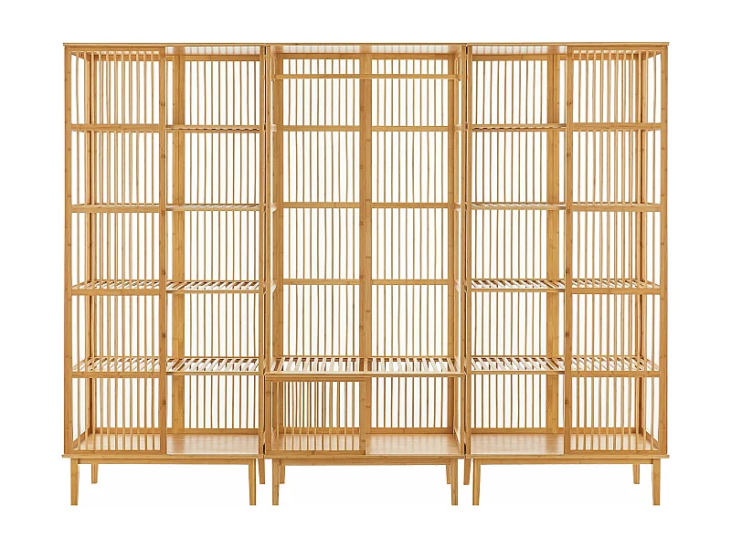 Juego de 1 estante y 2 estantes de bambú 185 x 240 x 45 cm natural 03_0008164