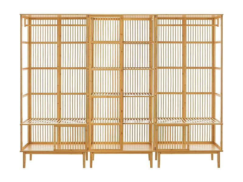 Juego de 2 estantes y 1 estante de bambú 185 x 240 x 45 cm natural 03_0008165