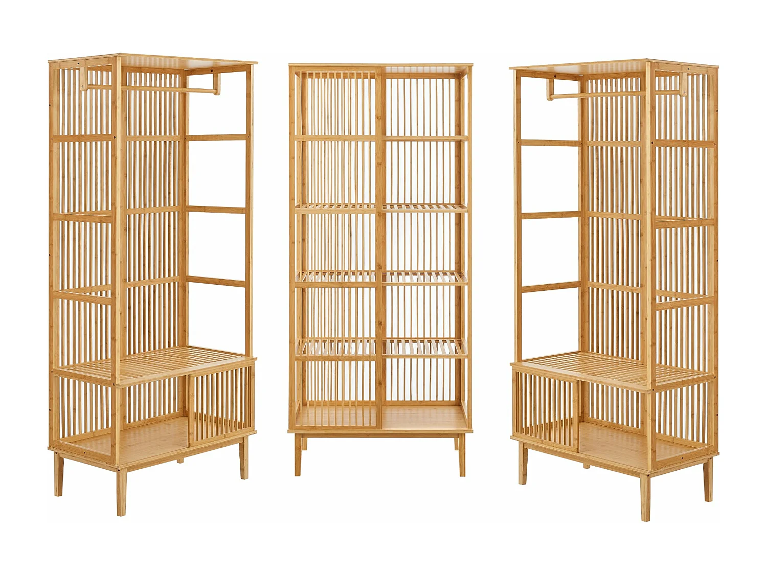 Ensemble de 2 portants bambou marron 240 x 45 x 185 cm 03_0008165