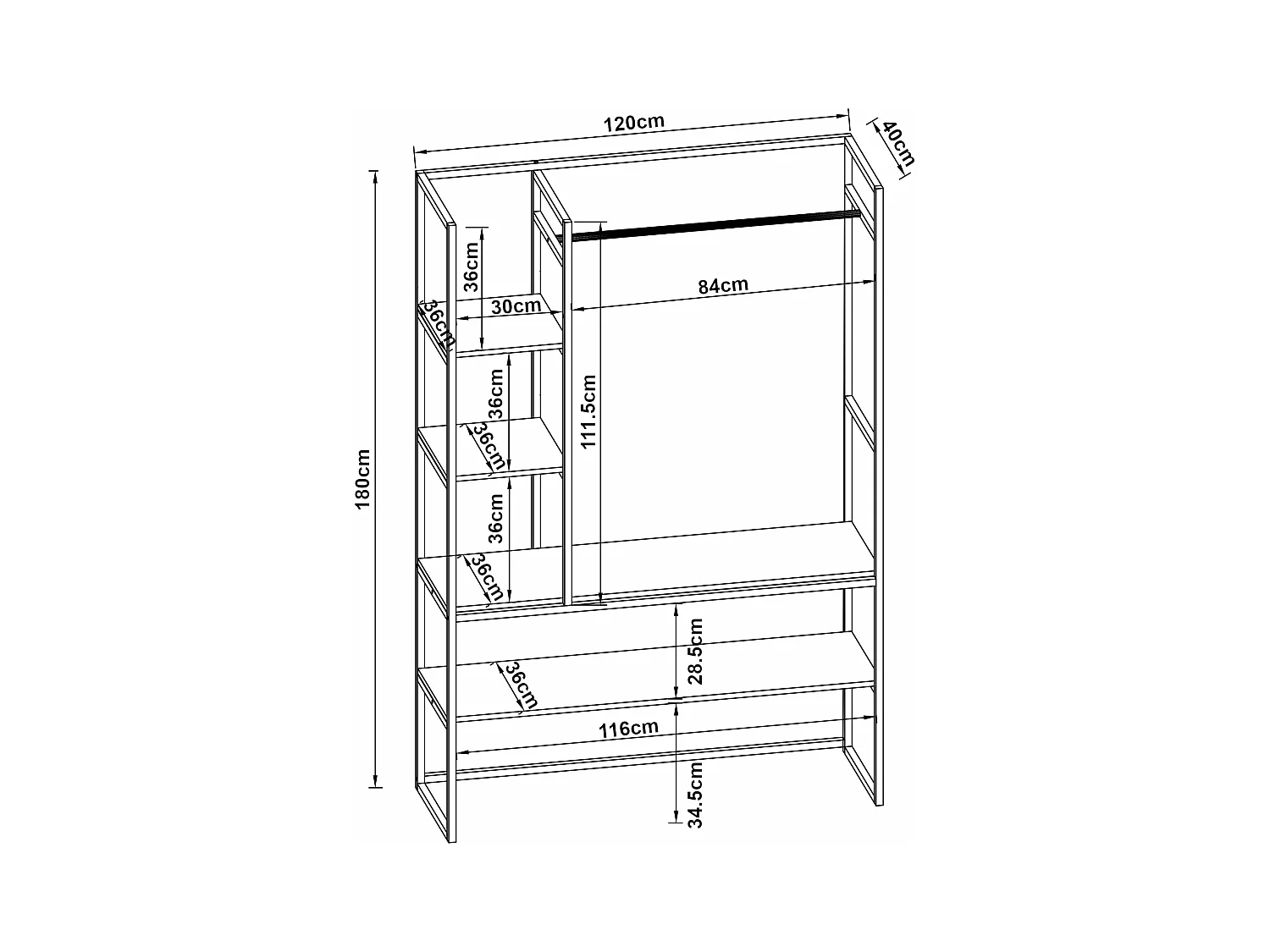 Cabide em metal MDF 180 x 120 x 40 cm efeito nogueira preta 03_0008134
