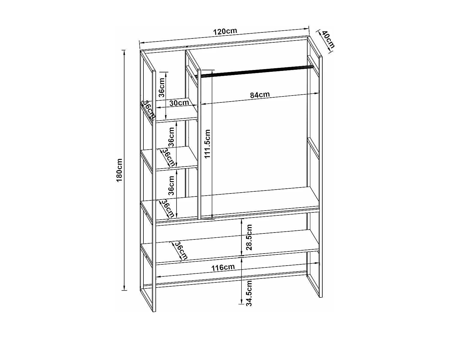 Cabide em metal MDF 180 x 120 x 40 cm efeito nogueira preta 03_0008134
