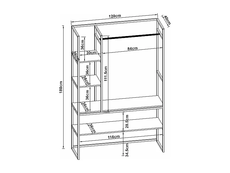 Perchero de metal MDF 180 x 120 x 40 cm efecto nogal negro 03_0008134