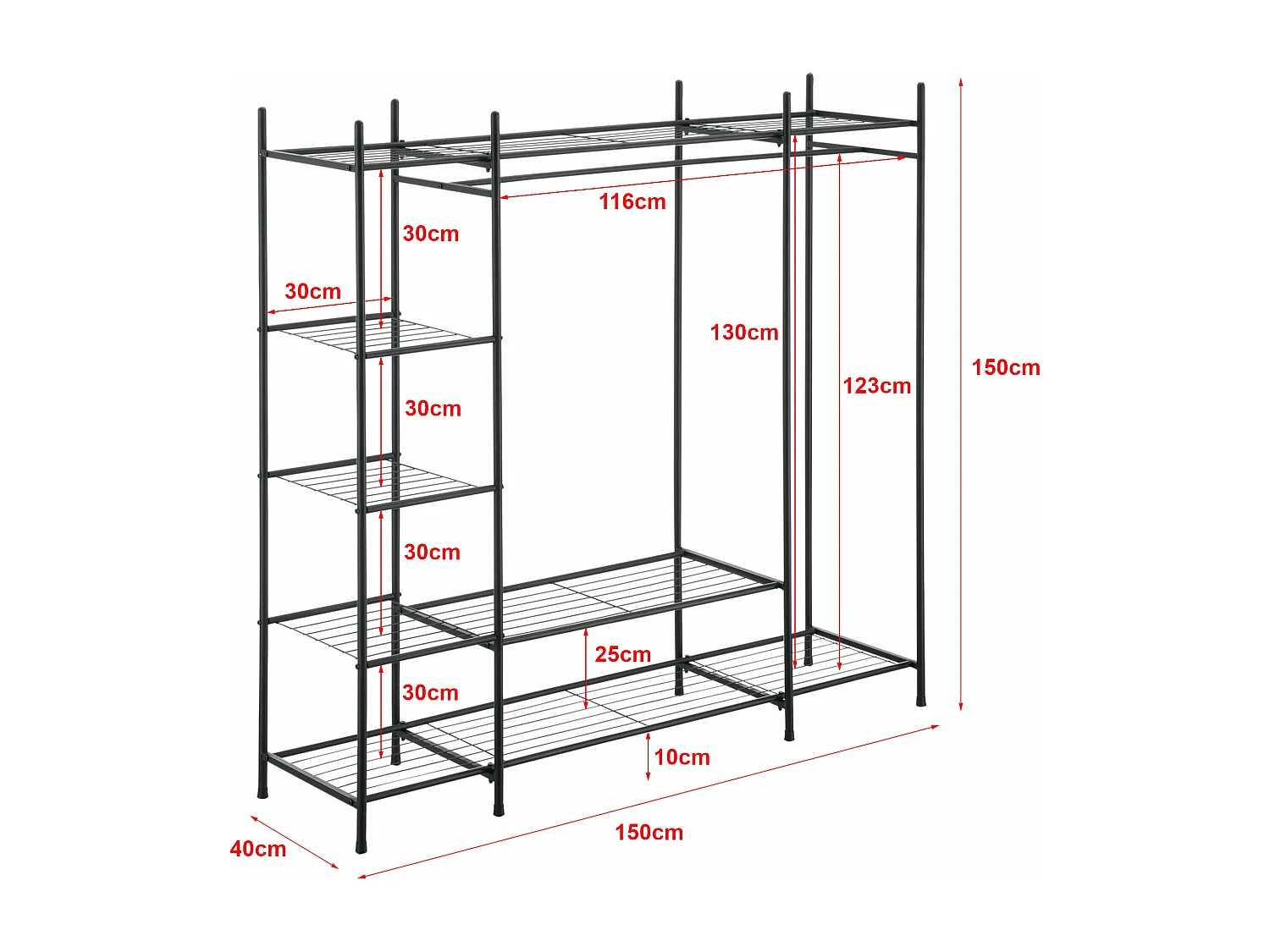 Armadio con ripiani 6 ripiani acciaio laccato 150 x 150 x 40 cm nero 03_0008148