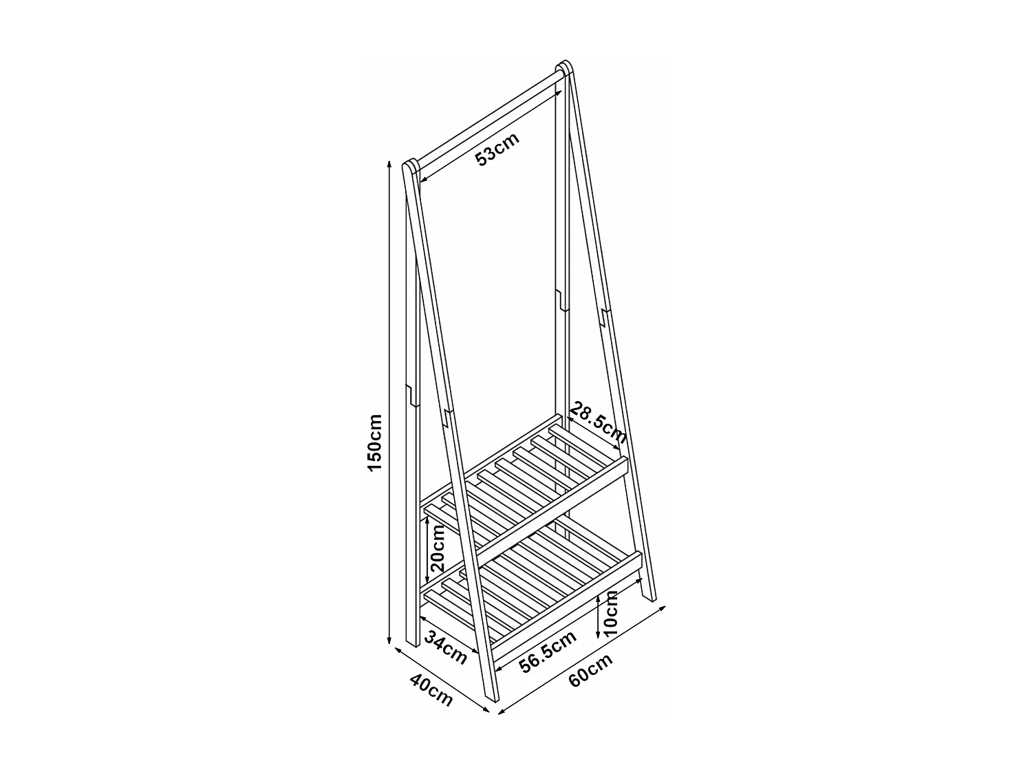 Appendiabiti in bambù 150 x 60 x 40 cm naturale 03_0008147