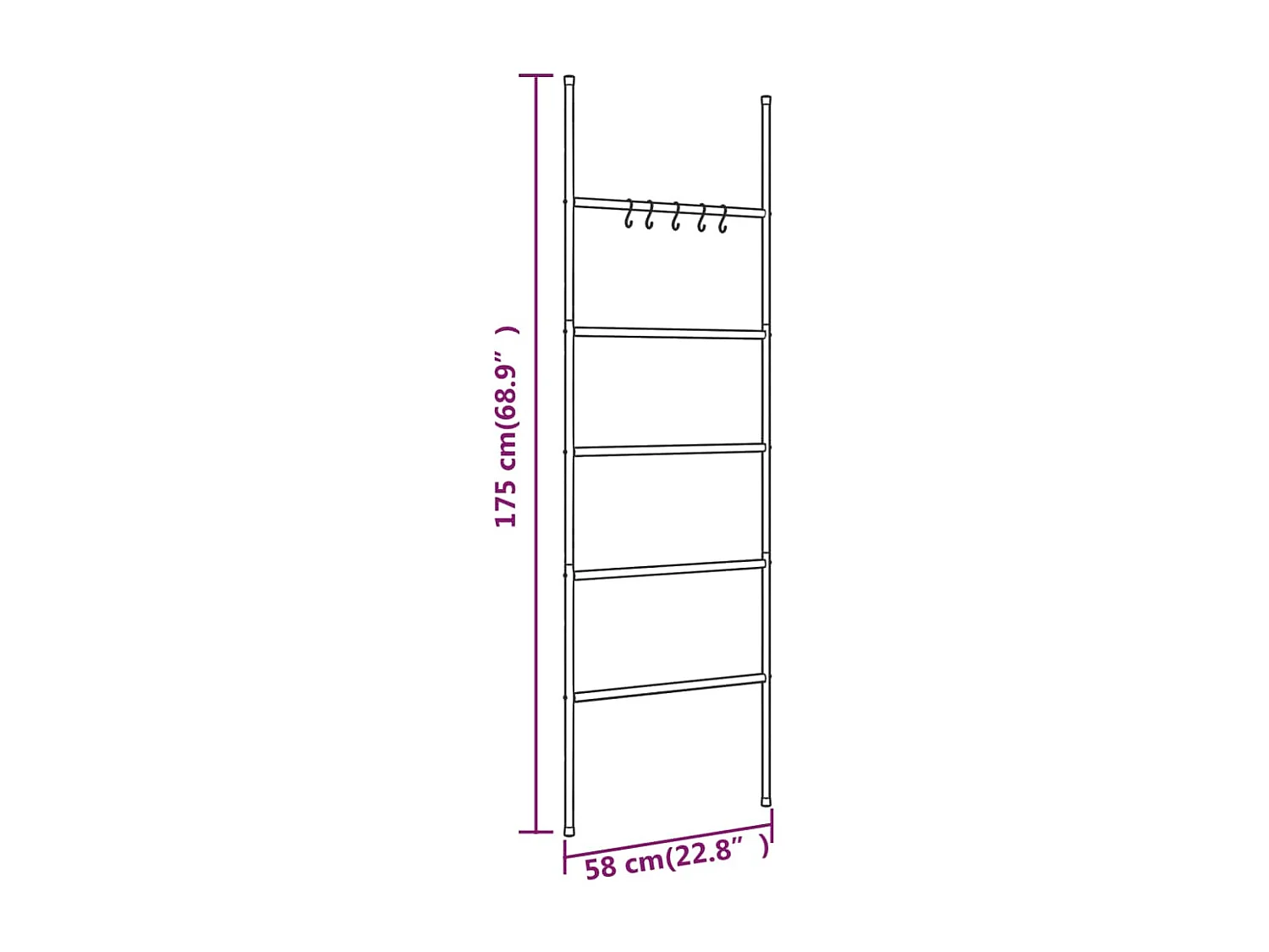 Escalera toallero con 5 niveles 58 x 175 cm hierro negro 02_0005484