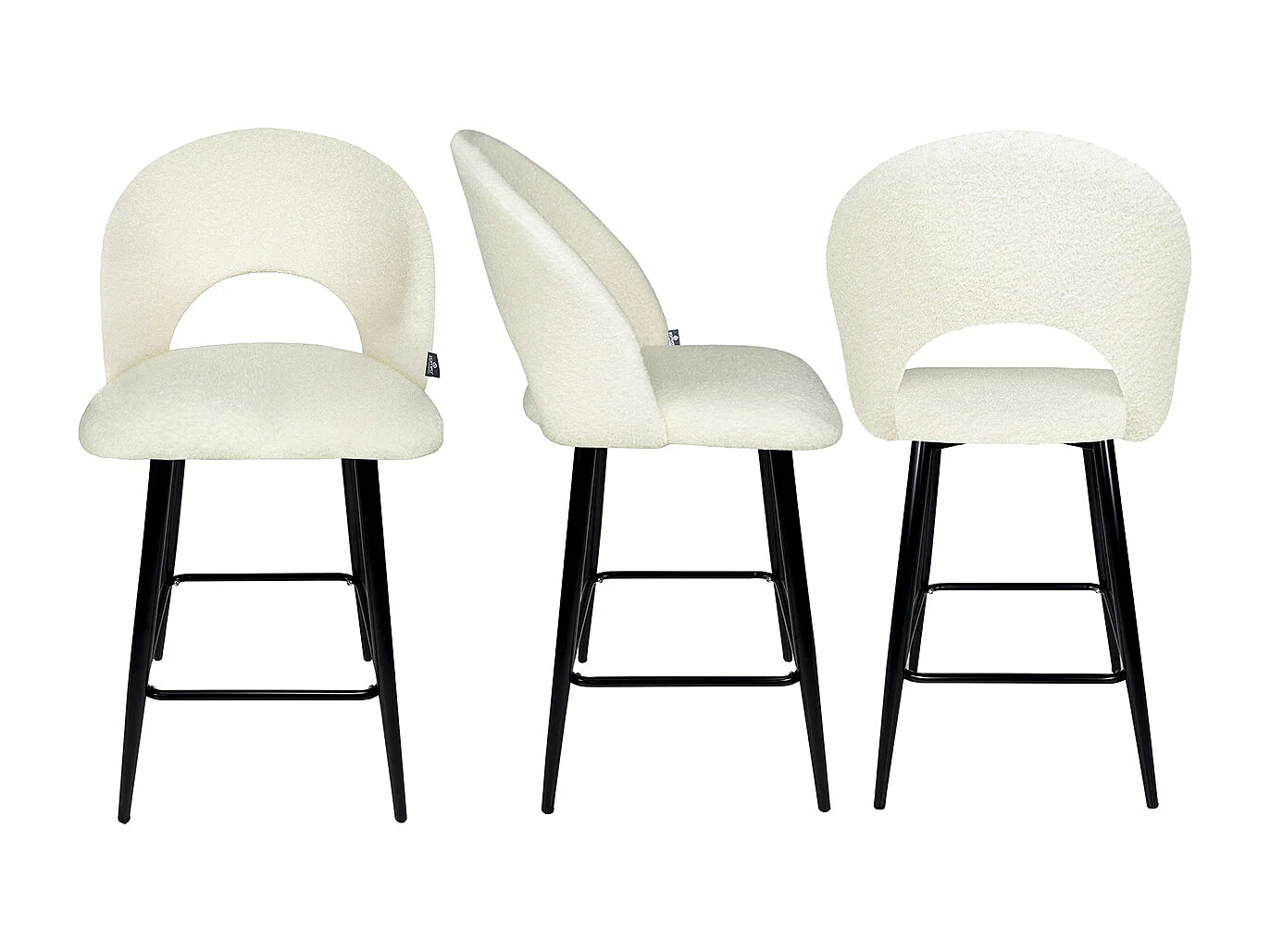 Sgabello cucina imbottito, sgabello alto in tessuto bouclè bianco mod. Zoe