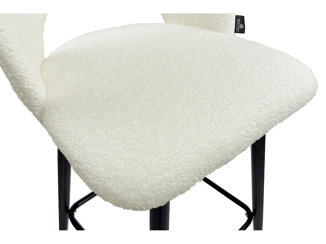 Sgabello cucina imbottito, sgabello alto in tessuto bouclè bianco mod. Zoe