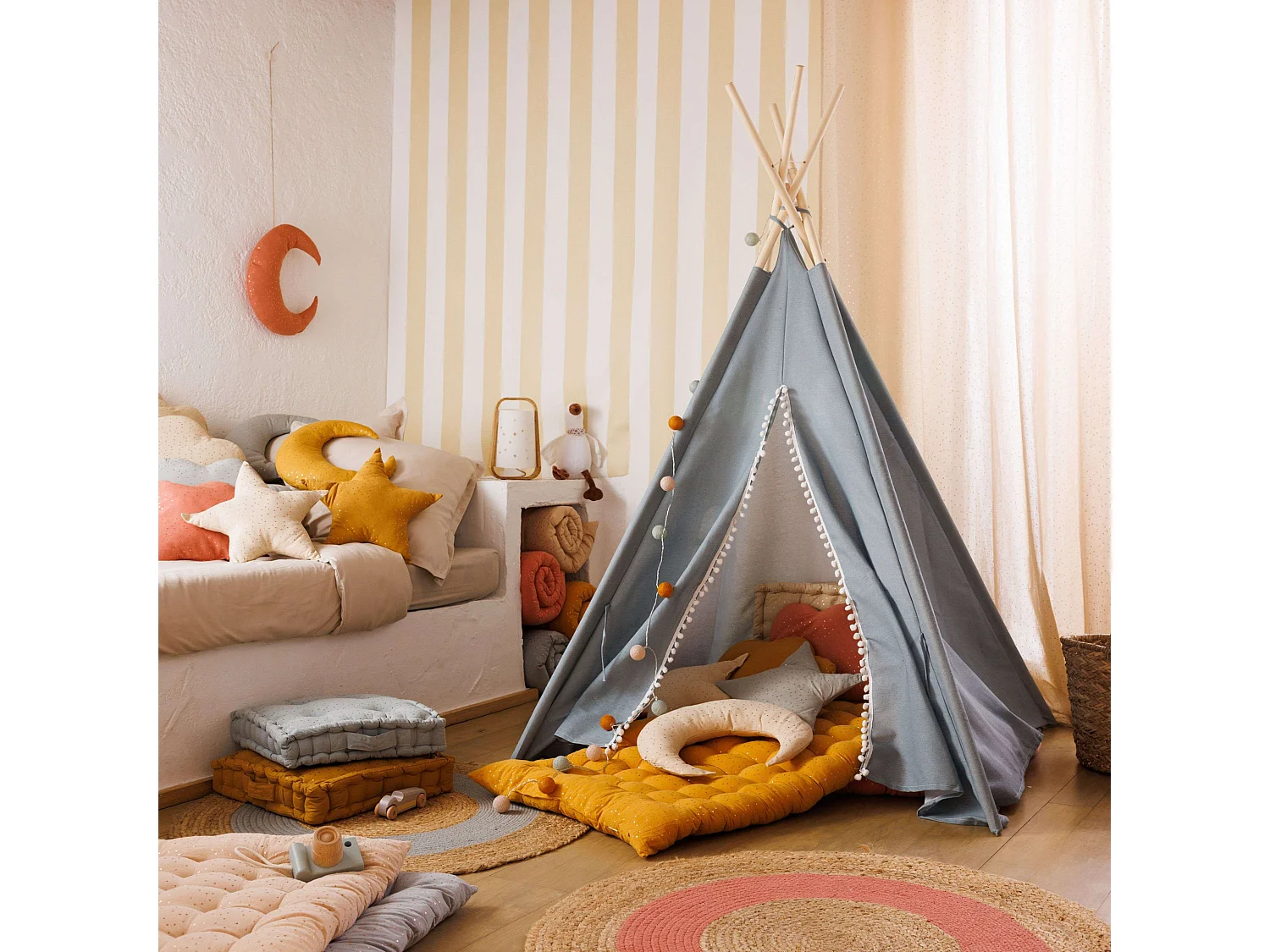 Tipi Déco Enfant "Wapi" 160cm Bleu