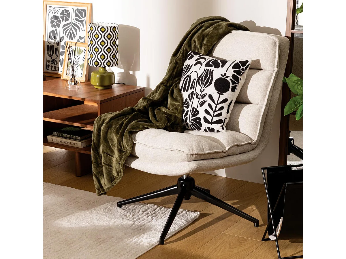 Fauteuil pivotant en Tissu Beige Lin et pied en Acier