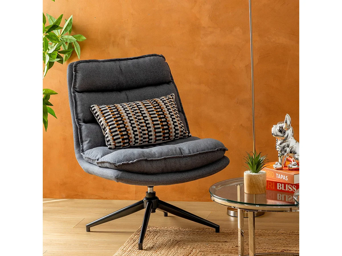 Fauteuil pivotant en Tissu Gris et pied en Acier