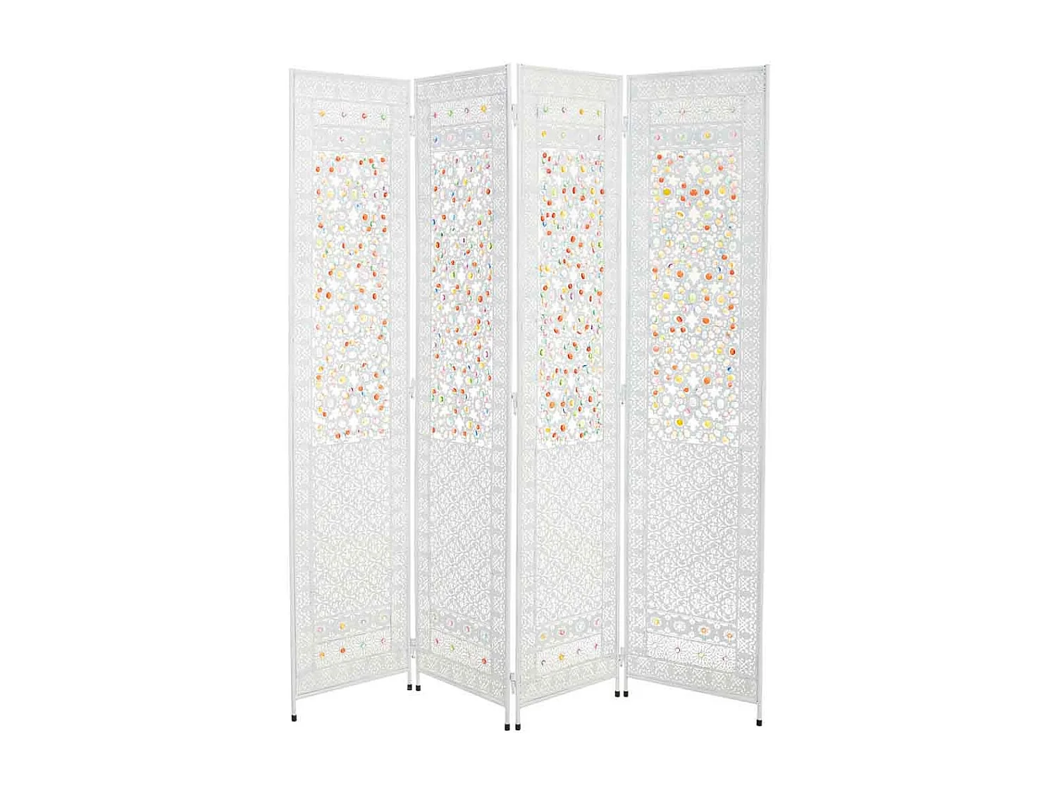 Biombo de metal branco e acrílico colorido 160x3x172