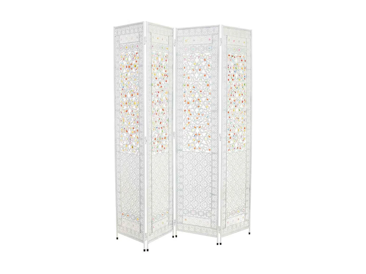 Biombo de metal branco e acrílico colorido 160x3x172