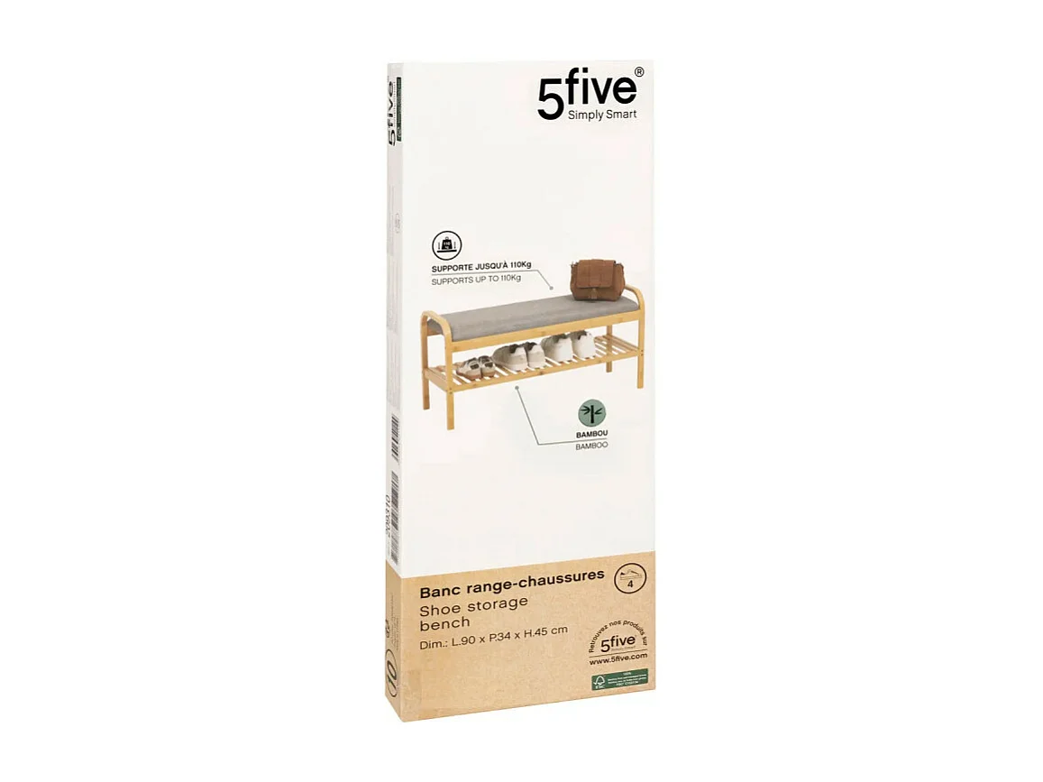 Banc Range-Chaussures en Bambou "Cosy" 90cm Naturel