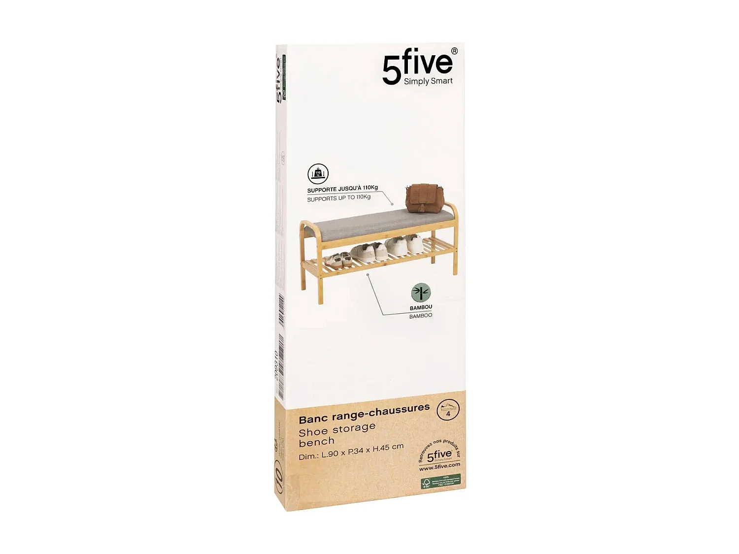 Banc Range-Chaussures en Bambou "Cosy" 90cm Naturel