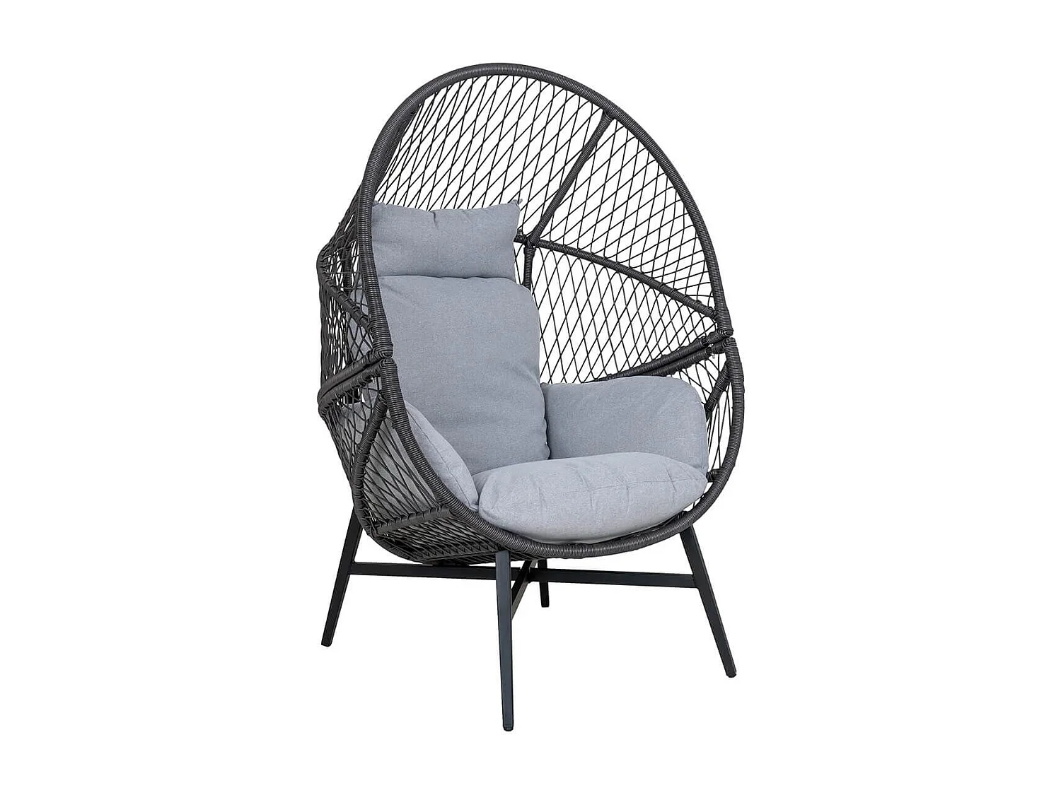 EGGYN - Fauteuil Lounge de Jardin Forme Oeuf en Métal Noir et Polyrotin