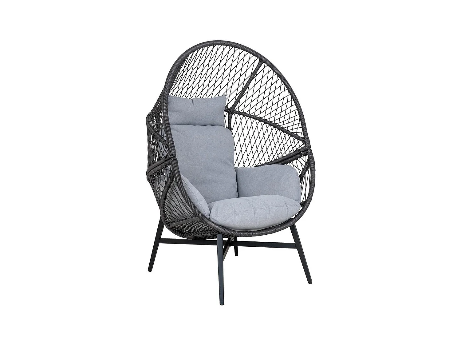 EGGYN - Fauteuil Lounge de Jardin Forme Oeuf en Métal Noir et Polyrotin