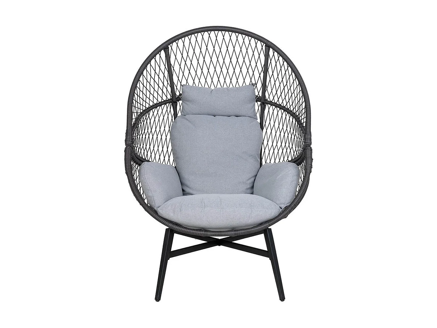 EGGYN - Fauteuil Lounge de Jardin Forme Oeuf en Métal Noir et Polyrotin