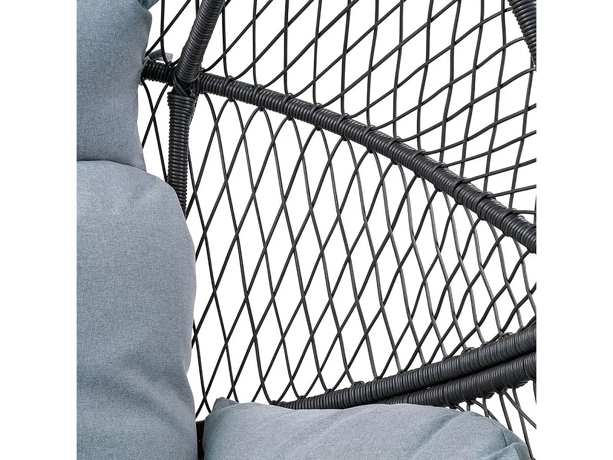 EGGYN - Fauteuil Lounge de Jardin Forme Oeuf en Métal Noir et Polyrotin