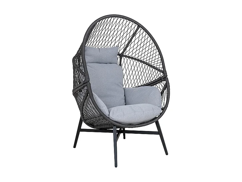 EGGYN - Fauteuil Lounge de Jardin Forme Oeuf en Métal Noir et Polyrotin