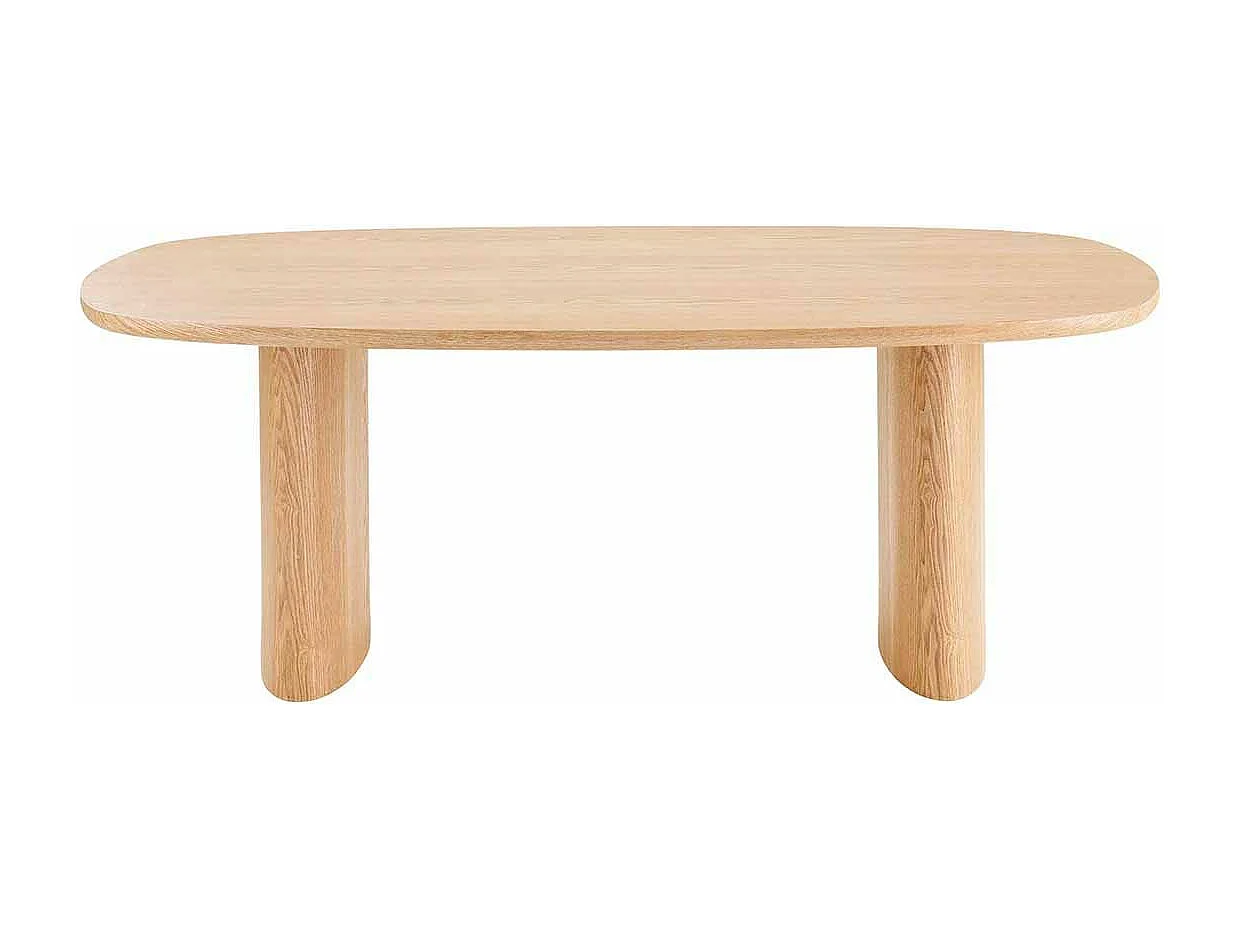 SIERRA - Table Repas Fixe Coins Arrondis 2 Piètements Larges Placage Frêne