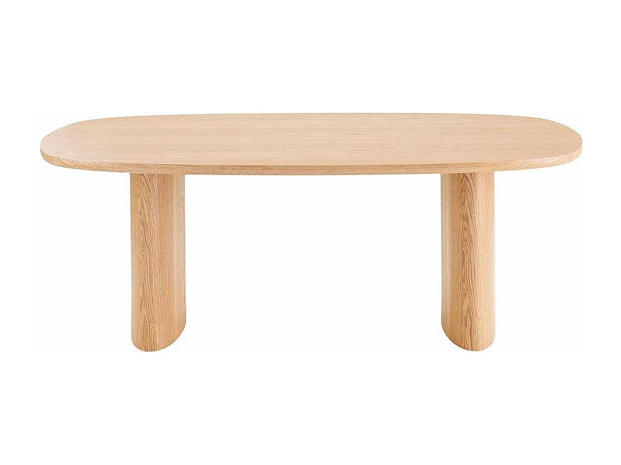 SIERRA - Table Repas Fixe Coins Arrondis 2 Piètements Larges Placage Frêne