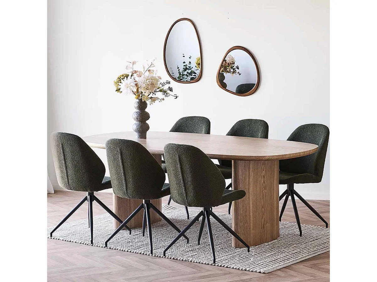 SIERRA - Table Repas Fixe Coins Arrondis 2 Piètements Larges Placage Frêne