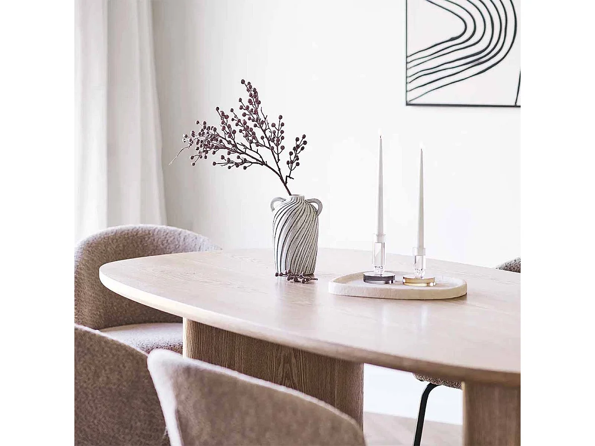 SIERRA - Table Repas Fixe Coins Arrondis 2 Piètements Larges Placage Frêne