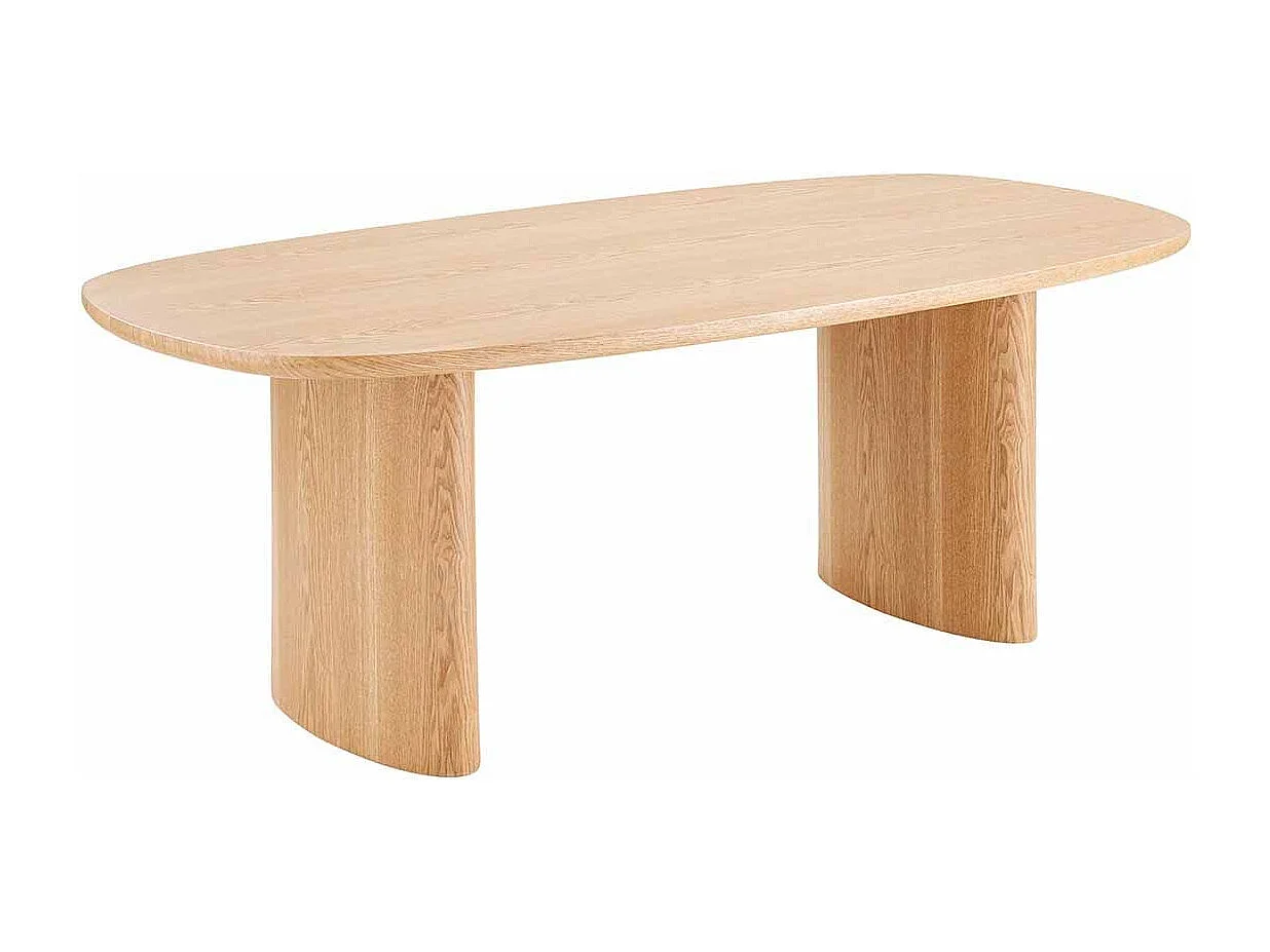 SIERRA - Table Repas Fixe Coins Arrondis 2 Piètements Larges Placage Frêne