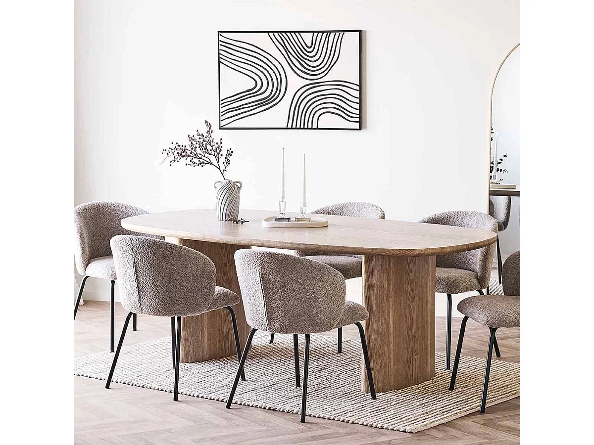 SIERRA - Table Repas Fixe Coins Arrondis 2 Piètements Larges Placage Frêne