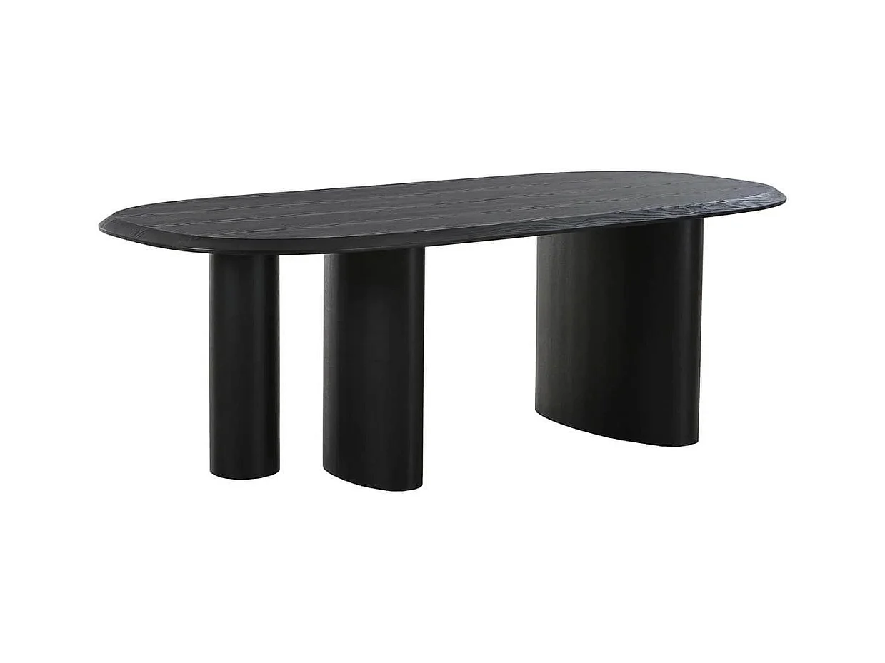 TANELIA - Table Repas Fixe Coins Arrondis 3 Pieds Placage Frêne Teinté Noir