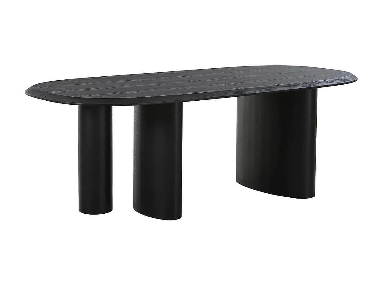 TANELIA - Table Repas Fixe Coins Arrondis 3 Pieds Placage Frêne Teinté Noir