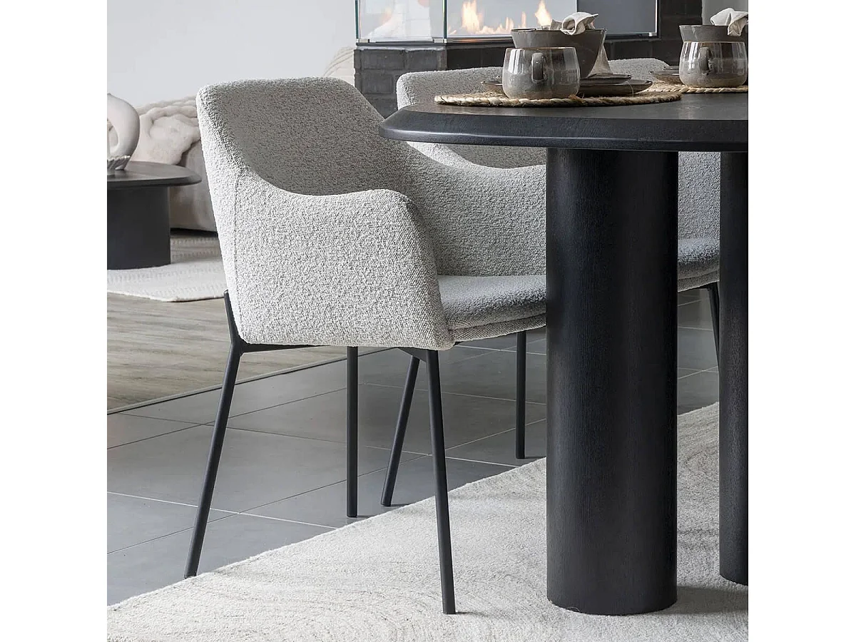 TANELIA - Table Repas Fixe Coins Arrondis 3 Pieds Placage Frêne Teinté Noir