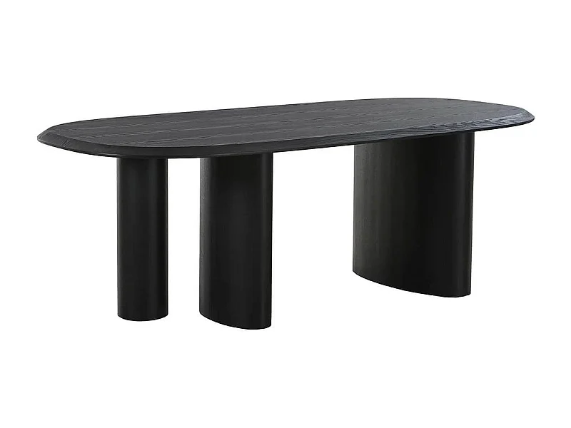 TANELIA - Table Repas Fixe Coins Arrondis 3 Pieds Placage Frêne Teinté Noir