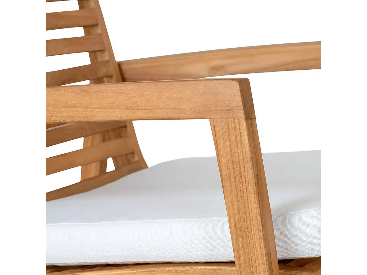 TECKER - Salon de Jardin Complet Table Basse en Teck Massif et Coussins Blancs