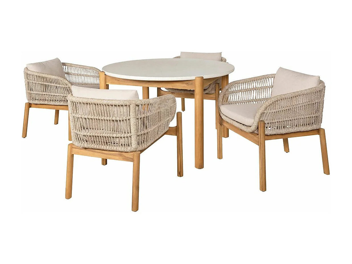 LORIENA - Ensemble repas de Jardin Table + 4 Fauteuils en Acacia Plateau en Terrazzo
