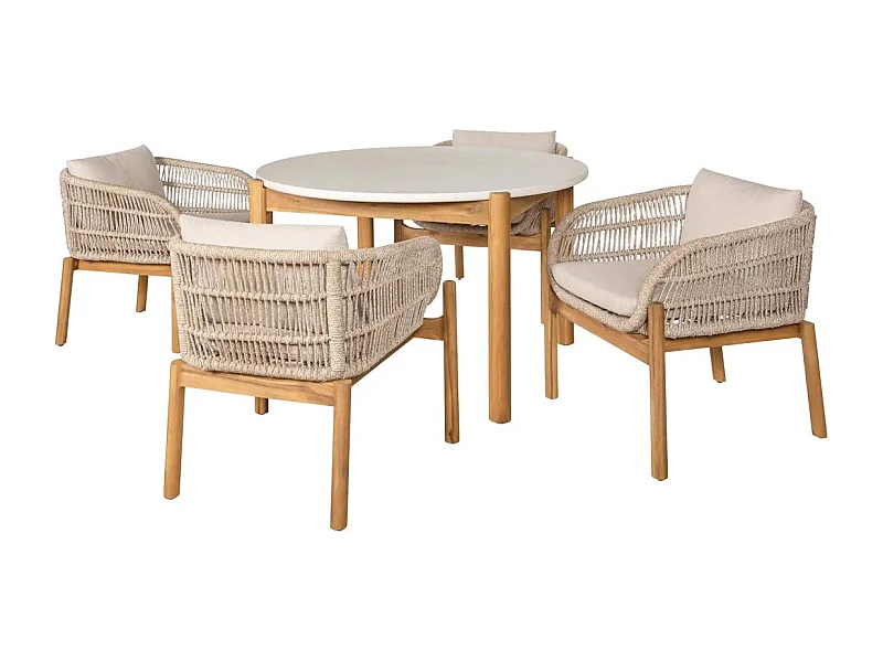 LORIENA - Ensemble repas de Jardin Table + 4 Fauteuils en Acacia Plateau en Terrazzo