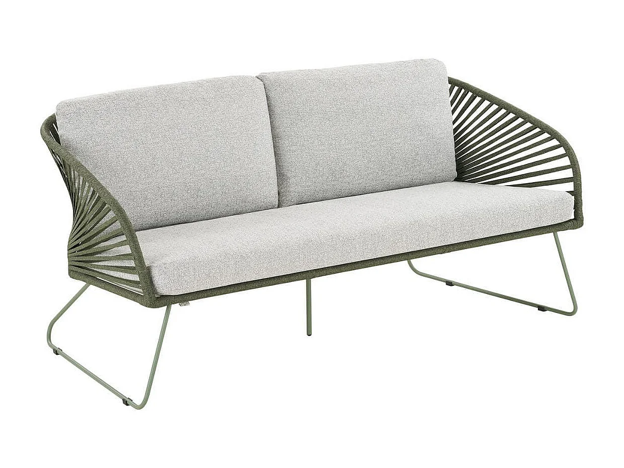 NOALIA - Salon de Jardin Complet Tables Gigogne Vert en Acier et Imitation Rotin