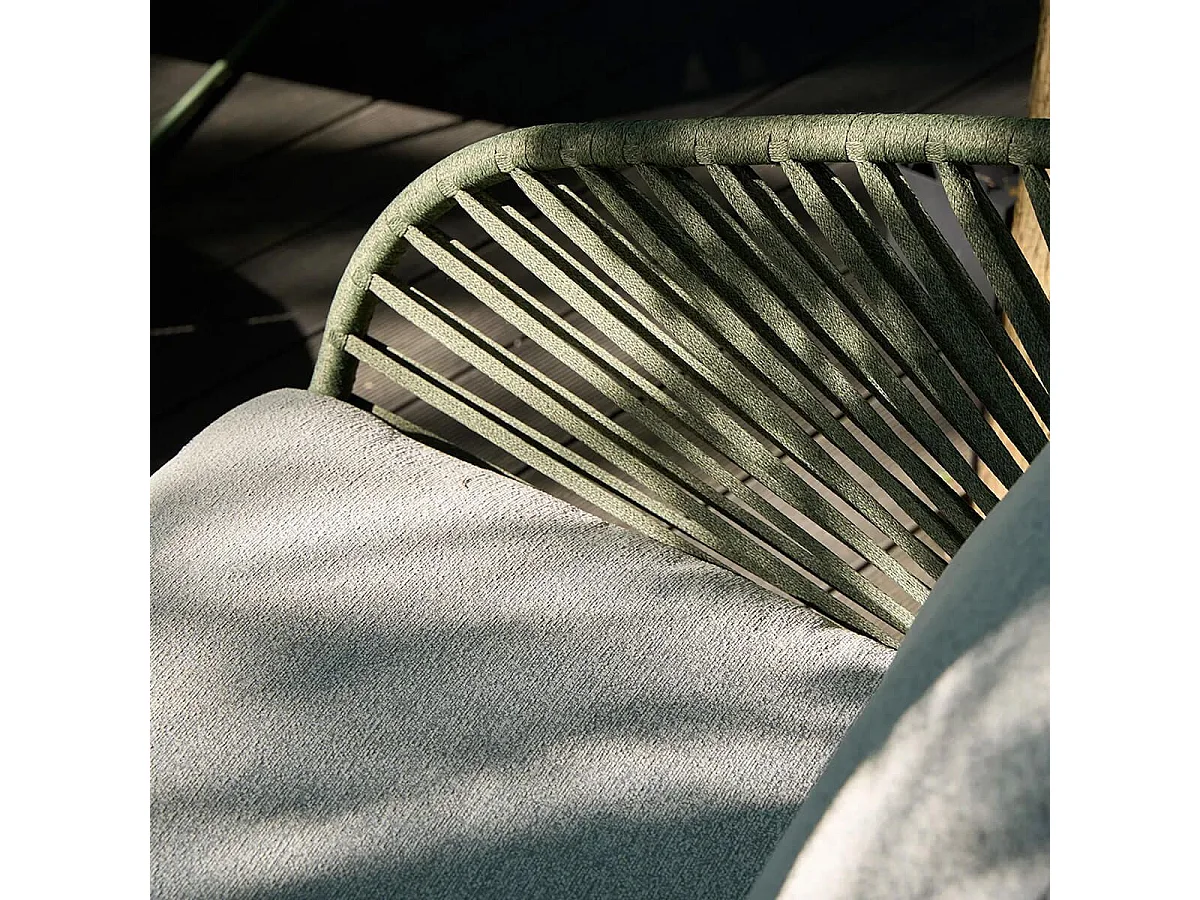 NOALIA - Salon de Jardin Complet Tables Gigogne Vert en Acier et Imitation Rotin