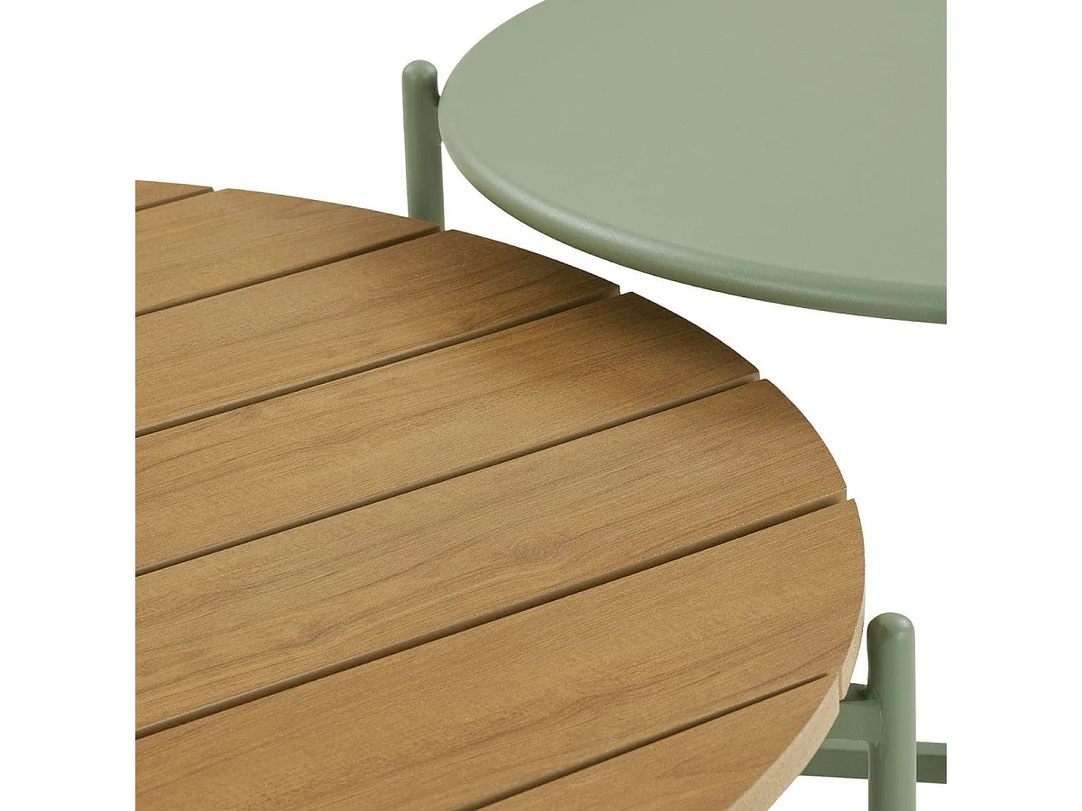 NOALIA - Salon de Jardin Complet Tables Gigogne Vert en Acier et Imitation Rotin