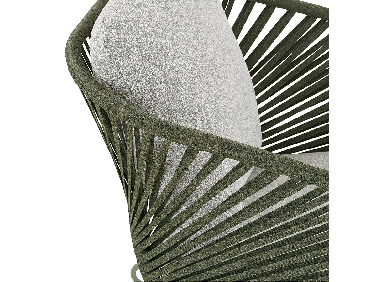 NOALIA - Salon de Jardin Complet Tables Gigogne Vert en Acier et Imitation Rotin