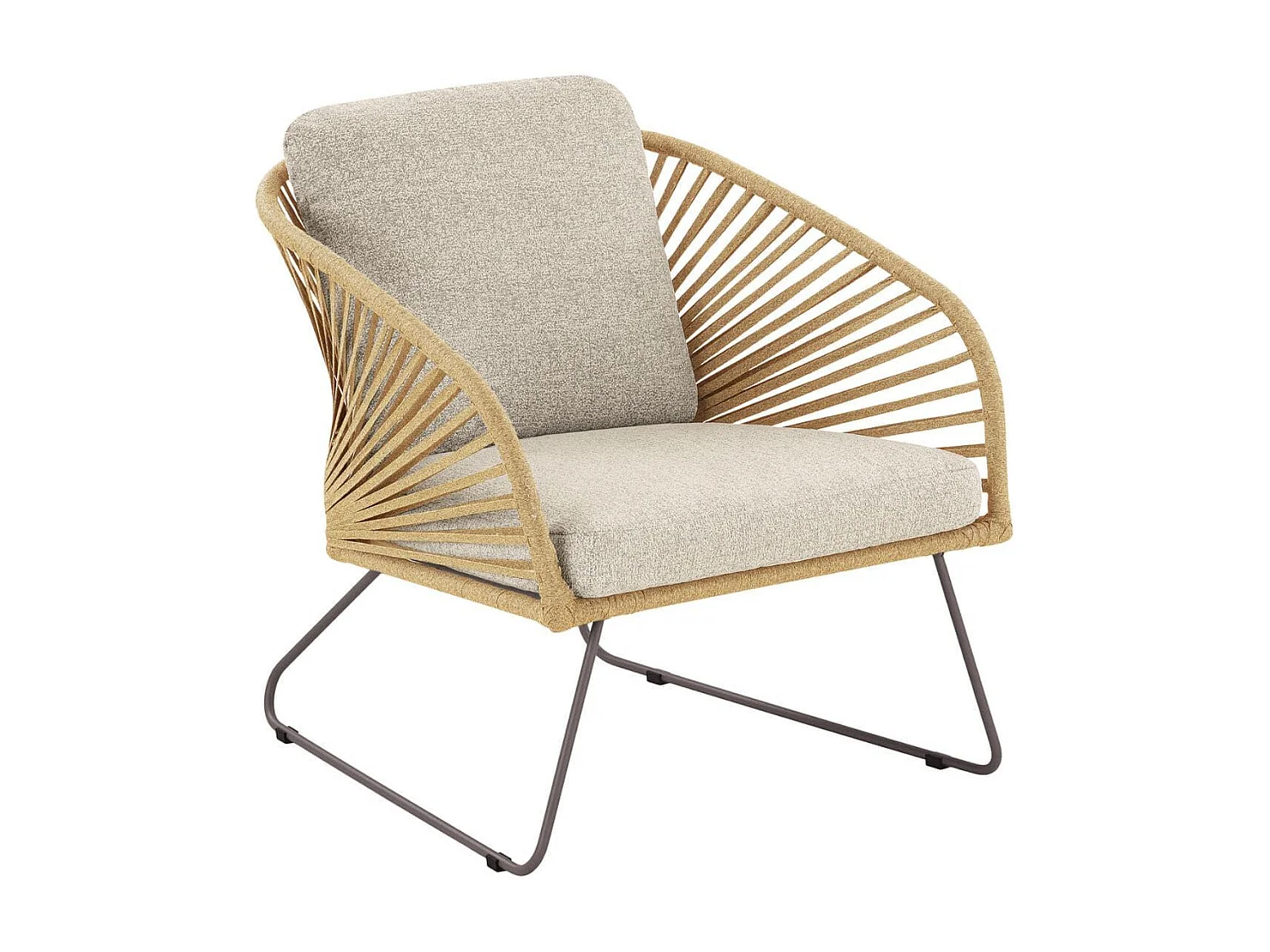 NOALIA - Salon de Jardin Complet Tables Gigogne Beige en Acier et Imitation Rotin