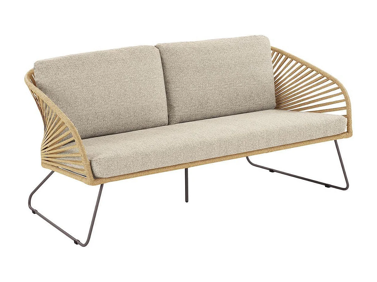 NOALIA - Salon de Jardin Complet Tables Gigogne Beige en Acier et Imitation Rotin