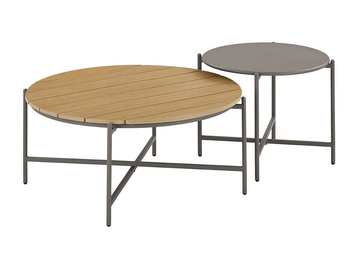 NOALIA - Salon de Jardin Complet Tables Gigogne Beige en Acier et Imitation Rotin