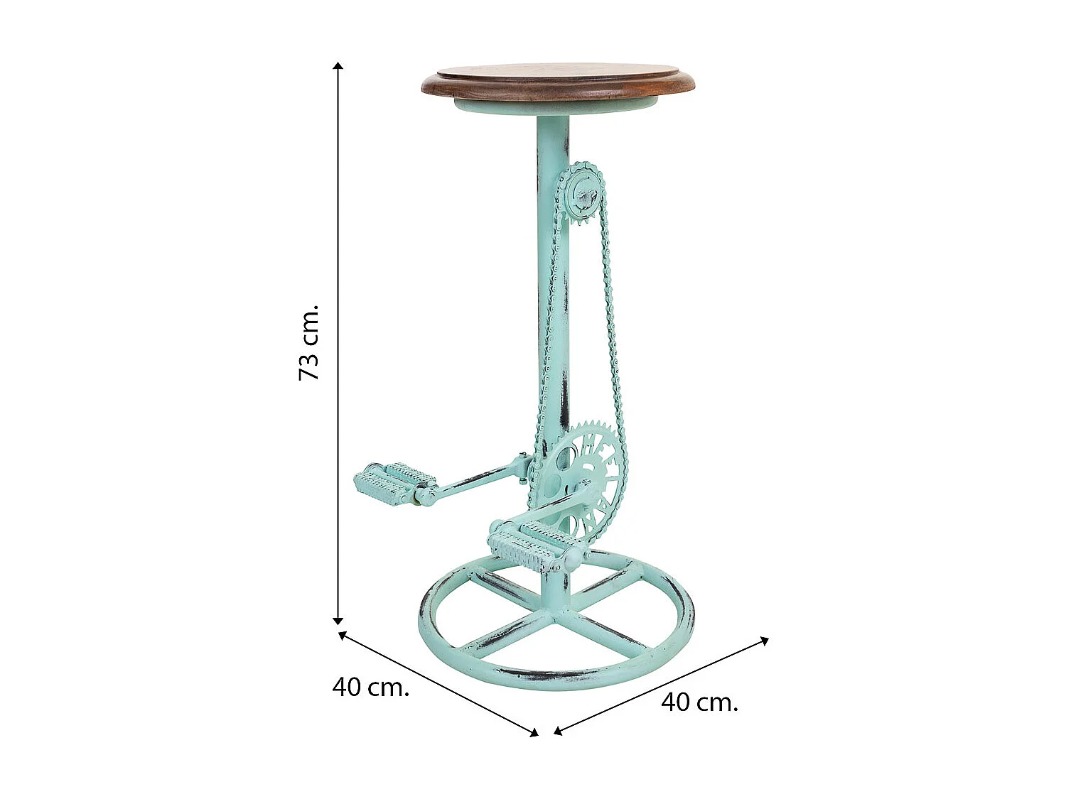 Tabouret en bois et métal laqué turquoise 40x40x73h cm