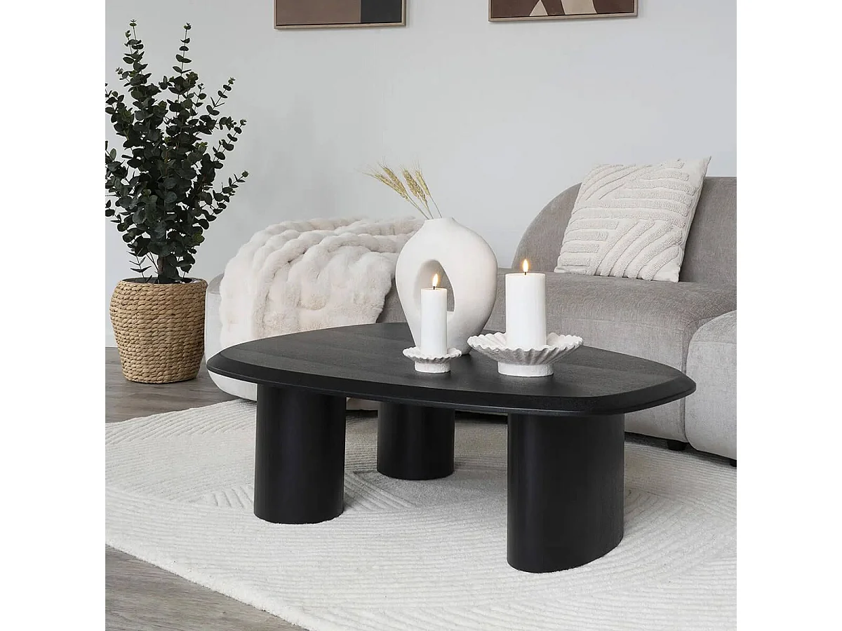 TANELIA - Table basse Ovale 3 Pieds Placage Frêne Teinté Noir