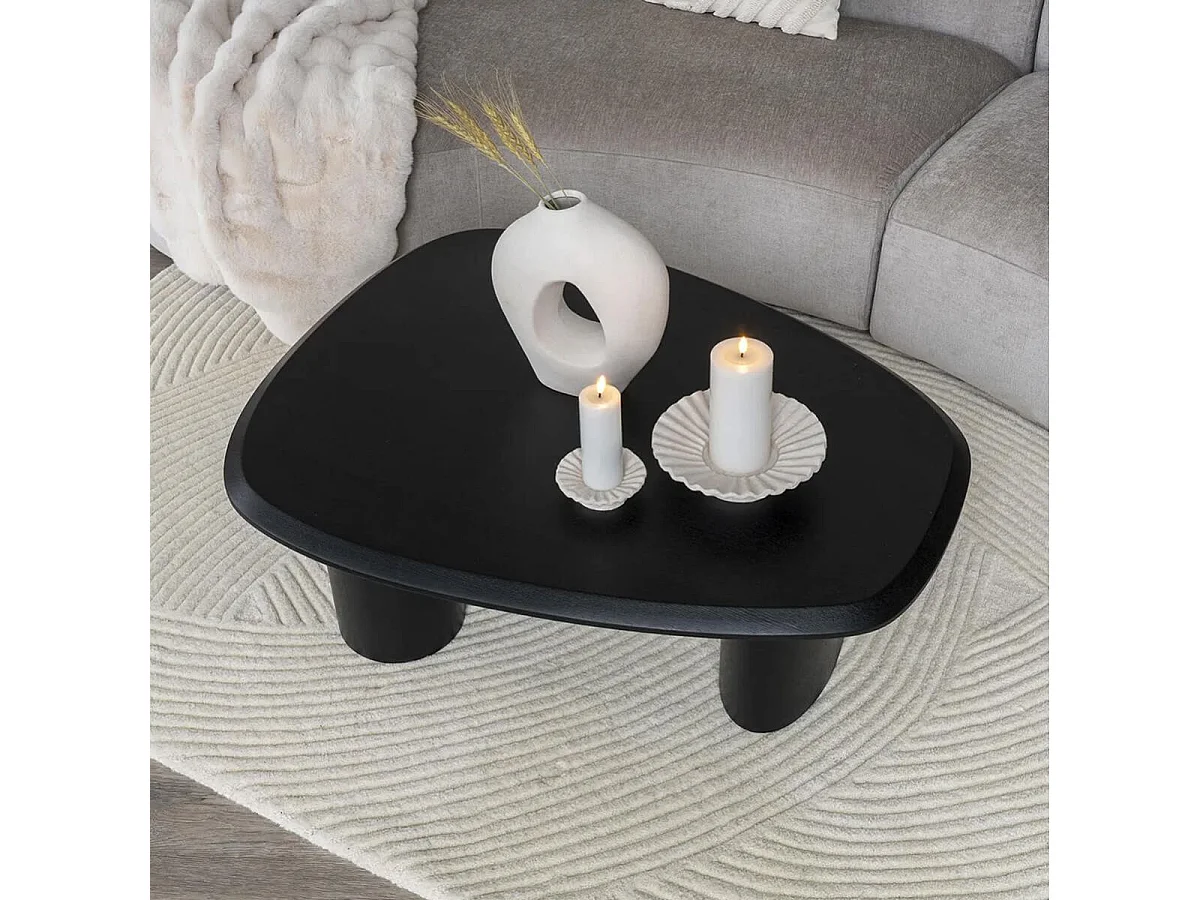 TANELIA - Table basse Ovale 3 Pieds Placage Frêne Teinté Noir