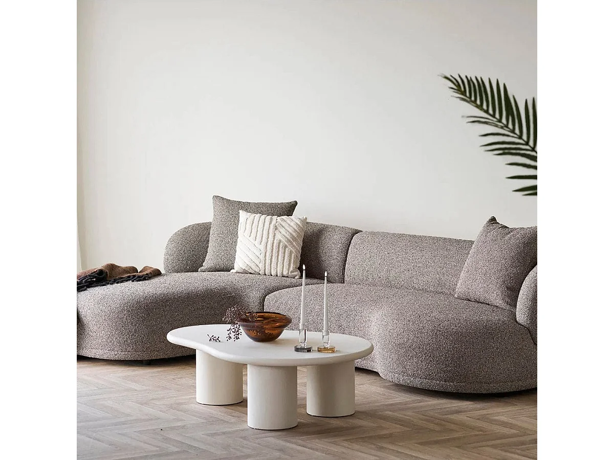 PALMA - Table basse Ovale 3 Pieds MDF Aspect Ciment Gris Clair