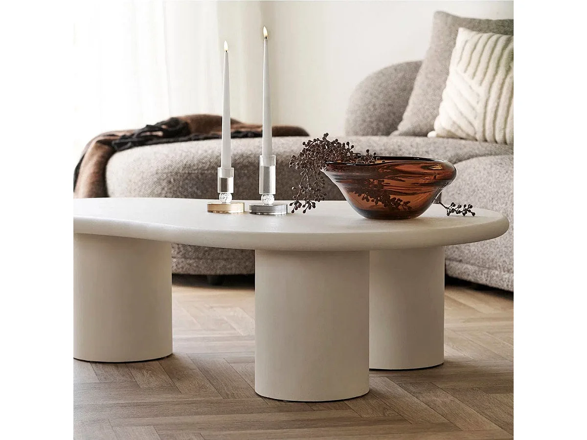 PALMA - Table basse Ovale 3 Pieds MDF Aspect Ciment Gris Clair