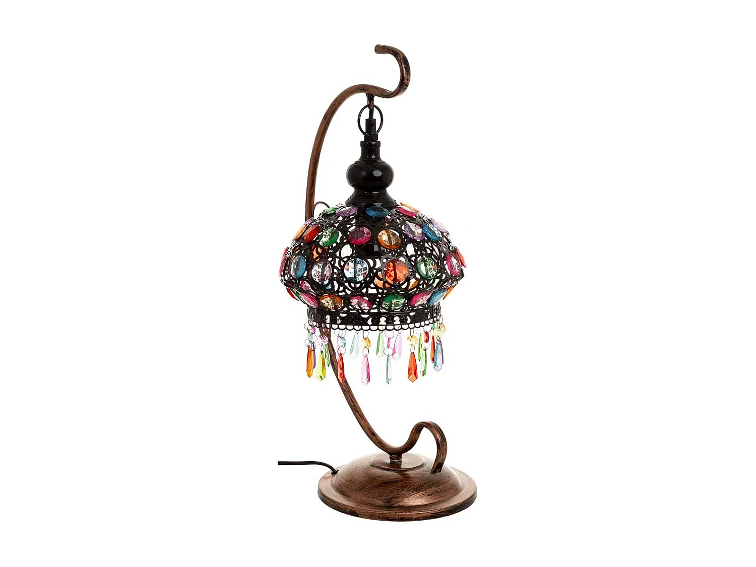 Lâmpada de metal com contas de cristal acrílico coloridas 27x22x55h cm